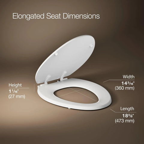 Dimensions of Stonewood Elongated Wood Toilet Seat With Color Matched Hinges, Compression Molded Wood, White Finish
