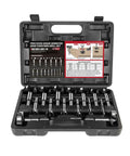Precision Forstner Bit Set In Sizes Spanning A Quarter Inch Up To Two One Eighth featuring a sixteen piece collection in a storage case.