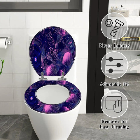 Washable Universal Toilet Seat for Bathroom with vibrant design, adjustable fit, shown installed on a modern toilet.