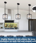 Three Pack Black Pendant Lights For Kitchen Island Industrial Lantern Style Hanging Lamps With Clear Glass Shade over modern kitchen.