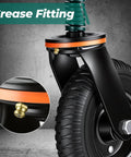 Close-up of Heavy Duty Gate Wheel 8 Inch Gate Wheels For Wooden And Metal Tube Gates Spring Loaded Gate Caster with grease fitting.