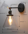 Hardwired Wall Sconce With Switch For Indoor Lighting, Vanity Lamps With Funnel Clear Glass Shade, Retro Vibe Bathroom Fixture