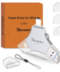 3 In 1 USB Flash Drive For iPhone iPad, 256GB, MFi Certified, Lightning USB C USB A Multi Function Memory Stick, Metal Durable Silver, Fast Transfer And Safe Data Storage