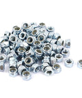 3 16 Inch 24 Thread Zinc Coated Hex Lock Nuts With Nylon Insert 100 Pack heavy duty auto fasteners in a pile, ideal for underhood repairs.