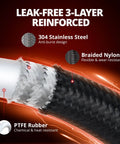 Heavy Duty Evil Energy 6AN PTFE Transmission Line Kit 7 Feet Long showcasing the 3-layer reinforced design with stainless steel, braided nylon, and PTFE rubber.