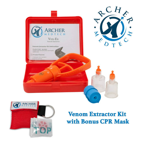 Ven Ex Snake Bite Kit And Bee Sting Kit with Portable Venom Extractor and CPR Face Shield in red case