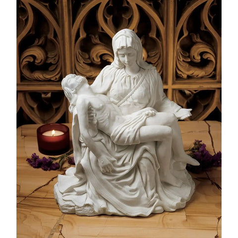 Pieta Replica Statue Large Bonded Marble Sculpture Inspired by Michelangelo, Epic Religious Masterpiece For Home Or Chapel Decor, Museum Quality Catholic Gift