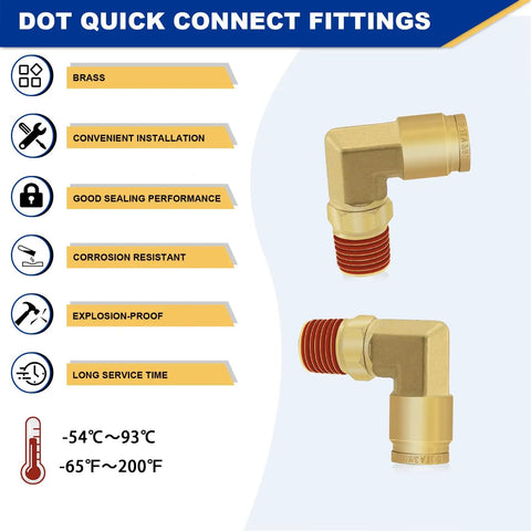 5 Pack Pro Grade Three Eighths Inch Brass Air Brake Line Push To Connect Fittings With Ninety Degree Elbow on technical diagram