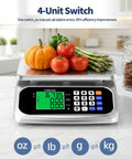 Large Digital Kitchen Scale With 66Lb Capacity And 30Kg, 0.05oz Per 1g Precision, Price Computing And PCS, Battery Or DC Plug, shown with vegetables.