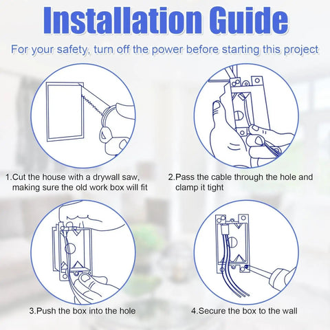 Installation guide for 16 Pack 1 Gang Old Work Retrofit Electrical Box for Wall Switch and Outlet Installations, 14 Cu In PVC Junction Box, DIY Friendly, Easy Mounting for Construction and Renovation, Durable Non Conductive Plastic