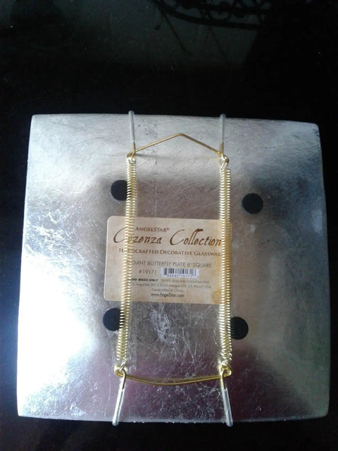 Heavy Duty Polished Brass Plate Hanger For Wall Display with Non Scratch Hooks on decorative glassware