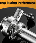 Close-up of stainless steel tri-clamp ferrule with wing nut, single pin, 1–1.5 in, silicone gasket