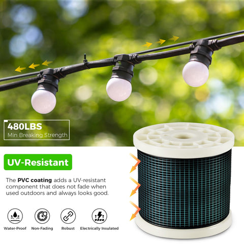 Outdoor String Light Hanging Kit With 250 Ft Nylon Coated 304 Stainless Wire Rope Turnbuckles And Hooks Easy Install All In One Guide Wire Set