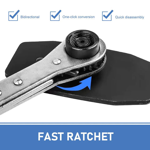 4 In 1 Disc Brake Piston Separator And Caliper Press Tool With Anti Slip Ratchet Wrench And 2 S Hooks Tough Universal For Most Vehicles Blue showing ratchet mechanism close-up