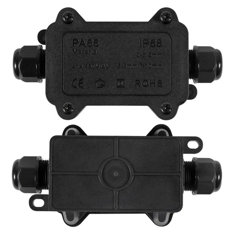 Two Pack Waterproof IP68 Outdoor Junction Box For Two Way Cable Runs Heavy Duty Fits 3 To 10mm Cables Black Housing