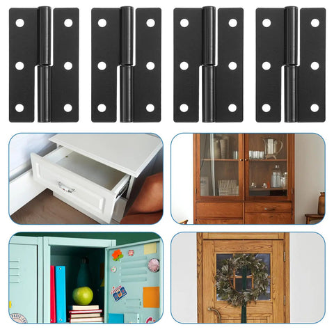 Four Pack Lift Off Door Hinges 2.5 By 1.5 Inches Stainless Steel With Self Lubricating Pins shown with various applications.