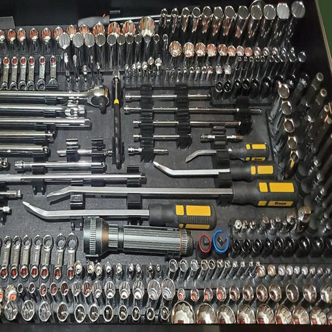 Magnetic One Half Inch Socket Organizer Pro Series Set in a toolbox with various socket sizes arranged neatly, no size stems.