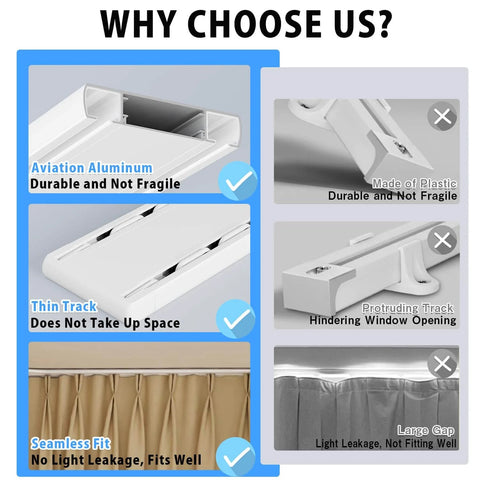 Ceiling Mounted Double Row Curtain Track System With Silent Heavy Duty Pulleys showing durable aviation aluminum and thin design