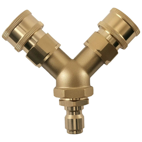 Two Gun Pressure Washer Splitter Tee, Three Eighth Inch Brass Quick Connect Fitting, Convert A Single Washer Into A Dual Gun System