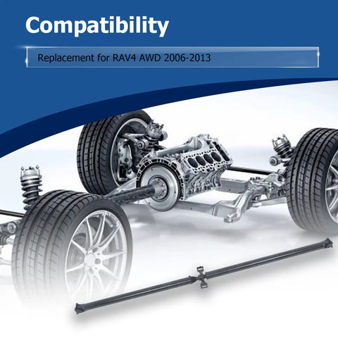 Toyota RAV4 AWD Rear Driveshaft Prop Shaft Replacement 2006 2013 3710042090 Built Tough Steel For Smooth Operation, Vibration Dampening, And Easy Install On AWD RAV4 Models. compatibility graphic with AWD drivetrain
