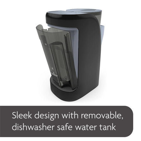 Front view of Baby Brezza Formula Pro Advanced dispenser in slate with removable water tank