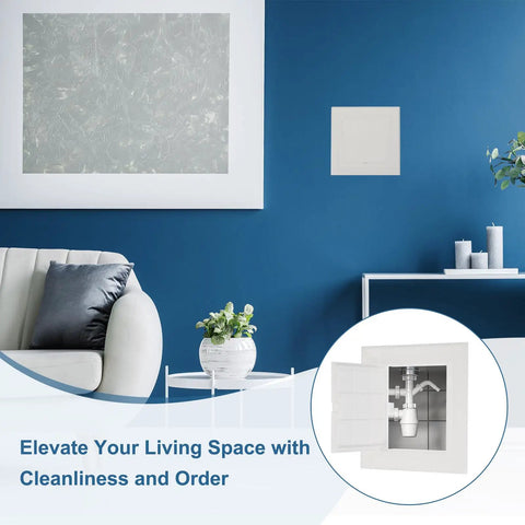 No Sweat Removable Hinged Access Panels 2 Pack Sleek White Abs Wall Hole Covers For Drywall Plumbing And Electrical Wiring Quick Fix, shown in a modern interior.
