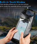 IP68 Waterproof Dry Bag 2L Roll Top Backpack With Phone Case displayed in nature with clear phone pouch feature