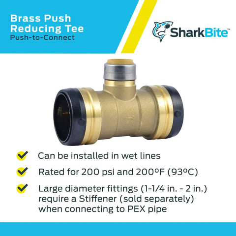 2 Inch By 2 Inch By 1 Inch Reducing Tee Push To Connect Brass Plumbing Fitting for PEX Copper CPVC PERT HDPE Pipe, product view