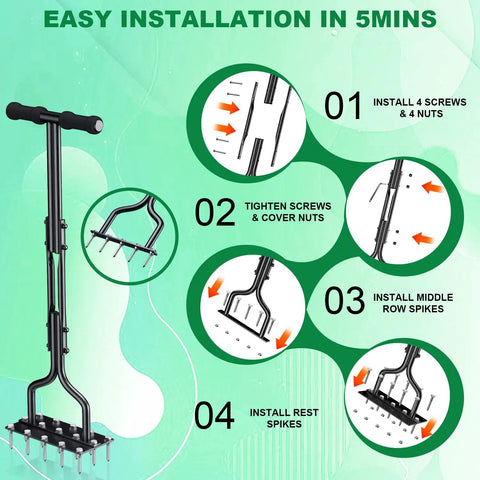 Assembly guide for Two In One Manual Spike Aerator With Five And Fifteen Steel Spikes Detachable Foot Pad For Lawn Aeration
