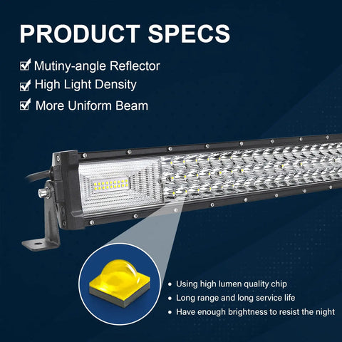 50 Inch Curved LED Light Bar With Magnetic Bracket Kit For Jeep Off Road Trucks SUVs 4x4 Trailer 12V Harness Triple Row Flood Spot Beam Driving Work Lamp 6000K White With Beast Mode Brightness