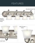 Brushed Nickel 5 Light Vanity Bath Light With Clear Satin Etched Glass Dope Modern 36 Inch Wall Mount Fixture For Bathrooms Damp Rated 36 Inch Wide By 8 Inch High Bulbs Not Included showcasing features like brushed nickel finish and satin etched glass
