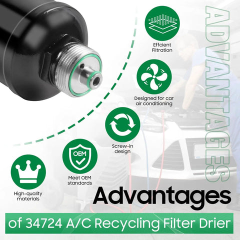 AC Recycling Filter Drier Spin On Filter Replacement For 34724 And Compatible With Refrigerant Recovery Machines OEM