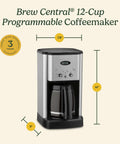12 Cup Brew Central Coffee Maker With Fully Auto Programmable Settings, 24 Hour Delay Brew, Auto Off, 1 To 4 Cup Options