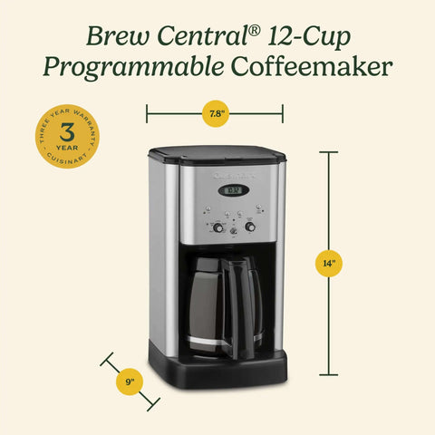12 Cup Brew Central Coffee Maker With Fully Auto Programmable Settings, 24 Hour Delay Brew, Auto Off, 1 To 4 Cup Options
