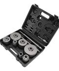 Super Tough Concrete Hole Saw Kit With 7 Pieces Ranging From 30 To 110mm Including Heavy Duty Tungsten Steel Carbide Cutters Plus Three Long Connecting Rods For Electric Hammer Drilling And Smart Dust Removal Vents in case