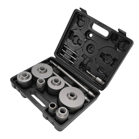 Super Tough Concrete Hole Saw Kit With 7 Pieces Ranging From 30 To 110mm Including Heavy Duty Tungsten Steel Carbide Cutters Plus Three Long Connecting Rods For Electric Hammer Drilling And Smart Dust Removal Vents in case