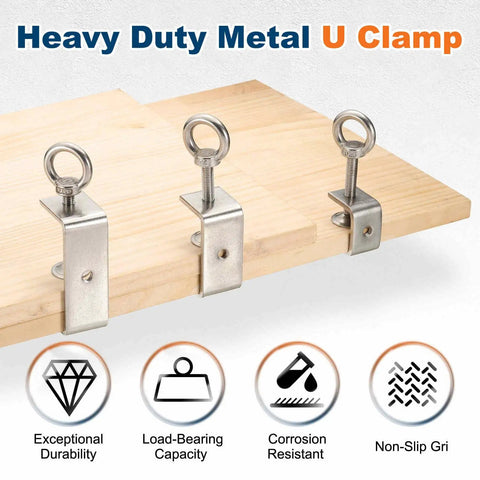 Two Pack 304 Stainless Steel Tiger Clamps, 40mm Square U Clip With Eye Hook Screw, Heavy Duty C Clamp For Woodworking, Welding, Mounting, Adjustable Mini Clamp Set For Secure Holds on wood board