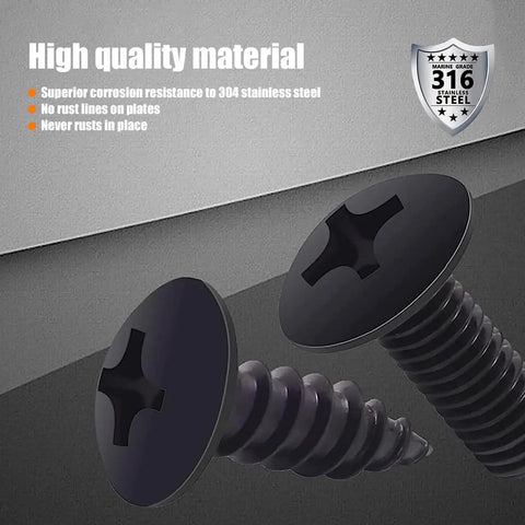Rustproof License Plate Screws Kit With Anti Theft And Anti Vibration Stainless Steel Self Tapping Fasteners Black Finish