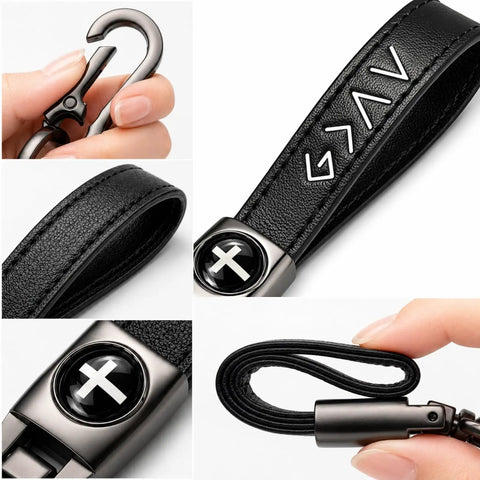 Legit Faith Driven Christian Cross Leather Keychain For Men, heavy duty faux leather key ring with clasp and engraved cross.