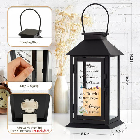 Memorial Lantern For Loss Of A Loved One, Bereavement Gift In Memory Of Mom Or Dad, Remembrance And Sympathy Keepsake, black 14.2x5.5"