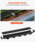 Six 39 Inch Trench Drain Channel System With Plastic Grate For Driveways And Gardens, HDPE Black Water Channel detachable grate