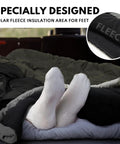 Close-up of feet in XXL Winter Sleeping Bag For Adults And Kids, 4 Season Cold Weather Camping Gear With Compression Sack, fleece interior