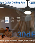52 Inch Ceiling Fan With Light Black Three Blade Indoor And Outdoor Remote Control Dimmable Light Ultra Quiet DC Motor