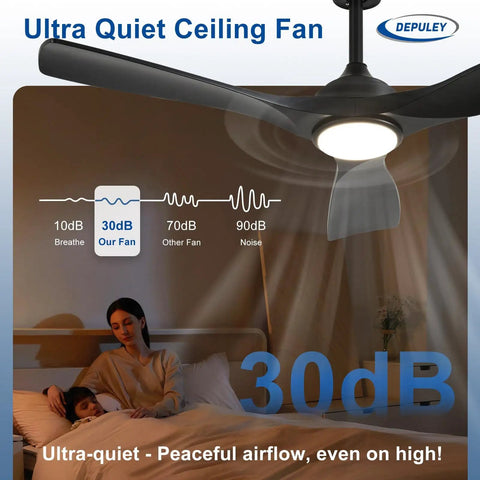 52 Inch Ceiling Fan With Light Black Three Blade Indoor And Outdoor Remote Control Dimmable Light Ultra Quiet DC Motor