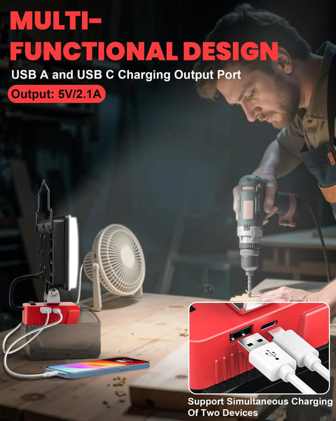 Led Work Light For Milwaukee Battery Compatible 38W 3000 Lumens with USB Type C in workshop