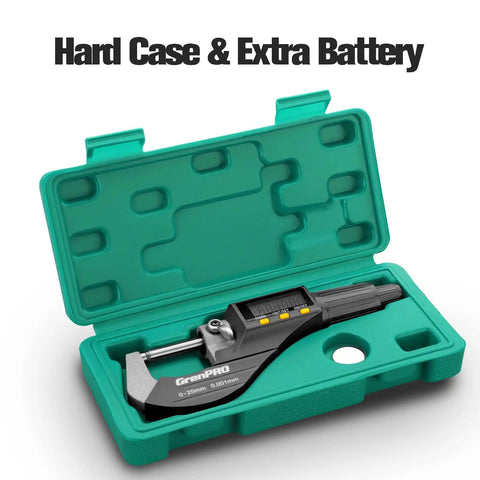 Beastly Precision Digital Micrometer Measuring Tool With Inch And Metric Readouts, Pro Level Thickness Gauge For DIY And Home Projects, 0.00005 Inch And 0.001 mm Accuracy, 0 To 25 mm And 0 To 1 Inch Range, Protective Case Plus Extra Battery, in green hard case