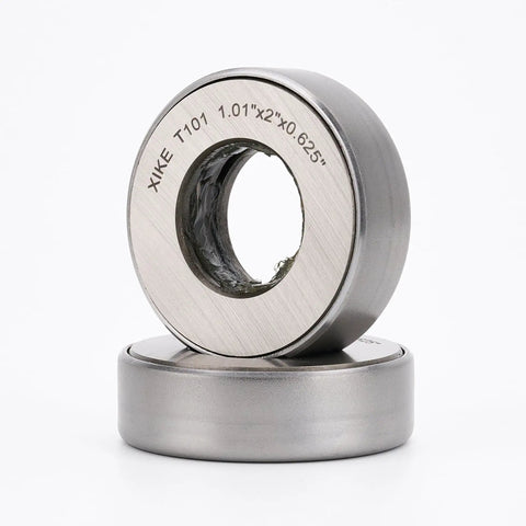 2 Pack T101 904A1 Thrust Tapered Roller Bearings, chrome steel, 1.01 inch inner diameter, 2 inch outer diameter, side view.