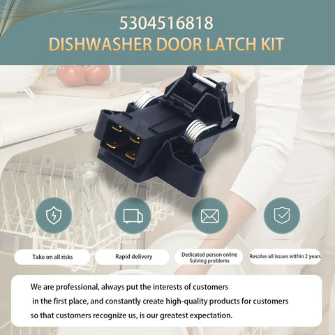 Beefed Up Dishwasher Door Latch Kit Replacement for Electrolux Kenmore Frigidaire with metal lock rods, model 5304516818