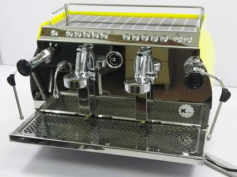 Heavy Duty 11 Liter Double Boiler Semi Automatic Espresso Machine With 220V Power For Pro Grade Use Delivers Over 150 Cups Per Hour Stainless Front Panel And Curved Painted Body Separate Steam And Brew Systems For Seamless Espresso front view