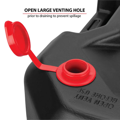 Close-up of large venting hole on Two In One 16 Quart Oil Drain Container With Deep Drain Well Integrated Handle And Sealing Rubber Gaskets